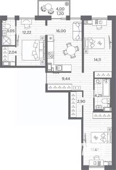 3-к квартира, вторичка, 79м2, 4/7 этаж