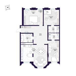 3-к квартира, строящийся дом, 122м2, 5/9 этаж