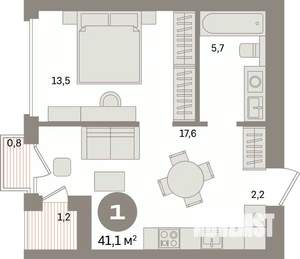 1-к квартира, вторичка, 41м2, 10/16 этаж