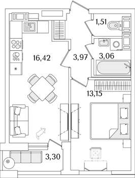 1-к квартира, строящийся дом, 41м2, 12/17 этаж
