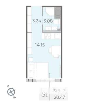 Студия квартира, вторичка, 20м2, 6/15 этаж