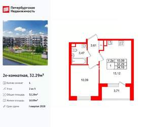 1-к квартира, вторичка, 32м2, 2/5 этаж