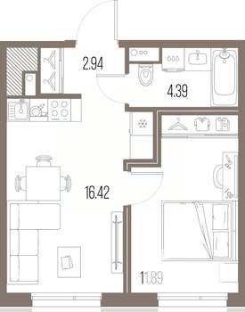 1-к квартира, строящийся дом, 36м2, 4/10 этаж