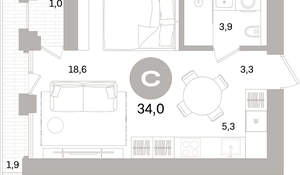 Студия квартира, вторичка, 34м2, 2/17 этаж