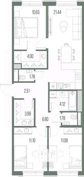 3-к квартира, строящийся дом, 79м2, 5/10 этаж