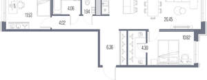 2-к квартира, строящийся дом, 69м2, 2/10 этаж