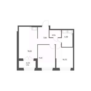 2-к квартира, вторичка, 56м2, 23/24 этаж