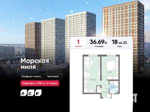 1-к квартира, вторичка, 37м2, 18/23 этаж