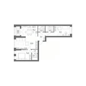 3-к квартира, вторичка, 89м2, 2/13 этаж