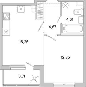 1-к квартира, вторичка, 39м2, 1/5 этаж