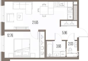 1-к квартира, строящийся дом, 46м2, 10/10 этаж