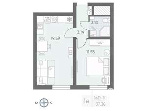 1-к квартира, вторичка, 36м2, 18/23 этаж