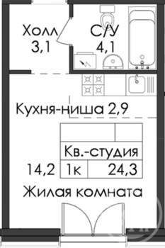 Студия квартира, вторичка, 24м2, 6/6 этаж
