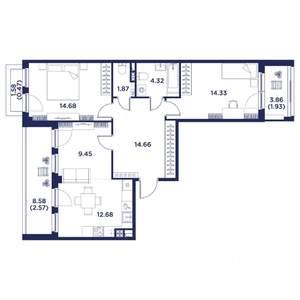 2-к квартира, вторичка, 77м2, 4/4 этаж