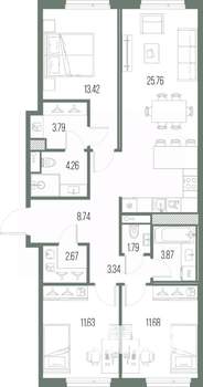 3-к квартира, вторичка, 91м2, 7/10 этаж