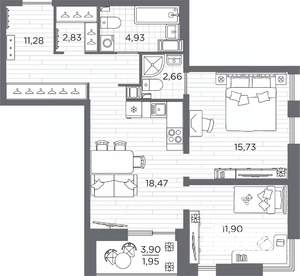 2-к квартира, вторичка, 70м2, 23/25 этаж
