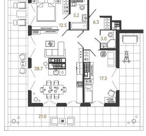 2-к квартира, вторичка, 83м2, 8/9 этаж