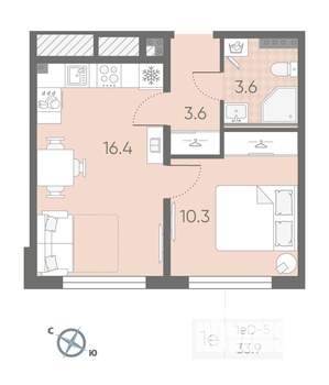 1-к квартира, вторичка, 34м2, 3/4 этаж