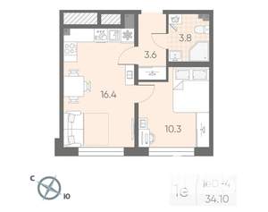 1-к квартира, вторичка, 34м2, 2/4 этаж