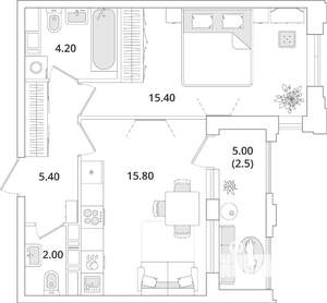 1-к квартира, строящийся дом, 45м2, 12/13 этаж