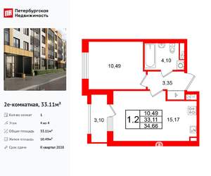 1-к квартира, вторичка, 33м2, 4/4 этаж
