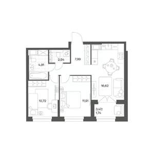 2-к квартира, вторичка, 56м2, 7/24 этаж