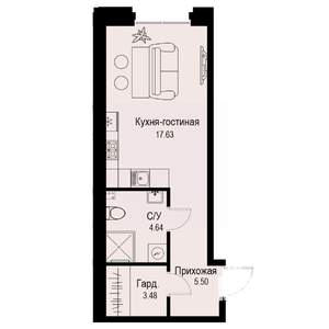 Студия квартира, вторичка, 31м2, 3/6 этаж