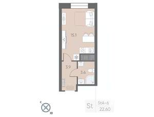 Студия квартира, вторичка, 23м2, 5/12 этаж