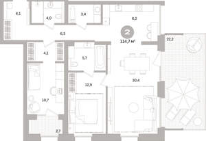 2-к квартира, вторичка, 115м2, 2/16 этаж
