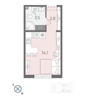 Студия квартира, вторичка, 20м2, 13/25 этаж