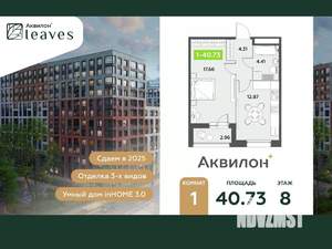 1-к квартира, вторичка, 41м2, 8/12 этаж