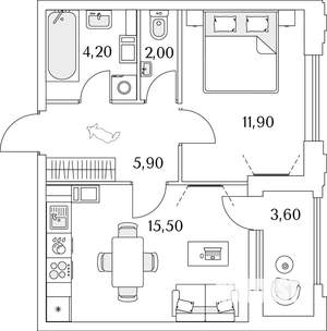 1-к квартира, строящийся дом, 41м2, 3/13 этаж