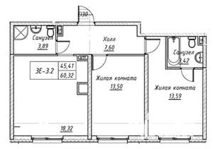 2-к квартира, вторичка, 60м2, 6/14 этаж