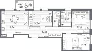 3-к квартира, вторичка, 73м2, 4/7 этаж