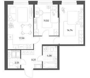2-к квартира, вторичка, 61м2, 23/24 этаж