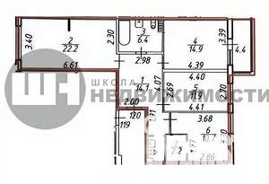 3-к квартира, вторичка, 89м2, 4/19 этаж