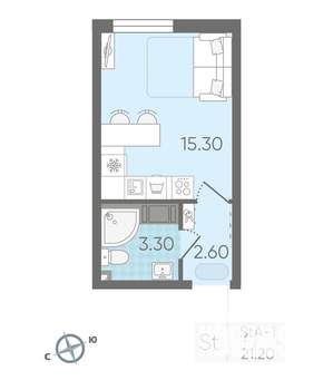 Студия квартира, вторичка, 21м2, 25/25 этаж