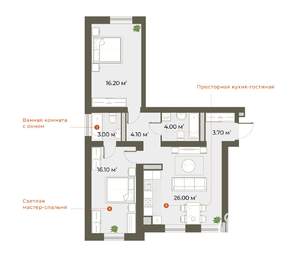 2-к квартира, вторичка, 74м2, 1/6 этаж