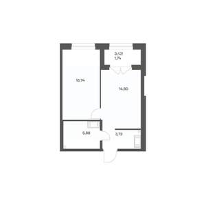 1-к квартира, вторичка, 43м2, 17/24 этаж