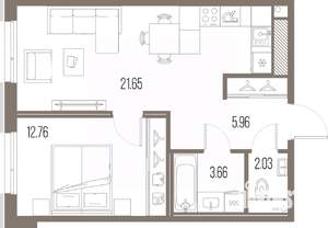 1-к квартира, строящийся дом, 46м2, 2/10 этаж