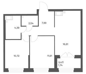 2-к квартира, вторичка, 56м2, 23/24 этаж
