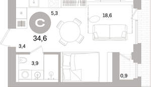 Студия квартира, вторичка, 35м2, 2/17 этаж