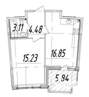 1-к квартира, вторичка, 43м2, 8/14 этаж