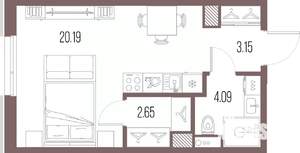 Студия квартира, строящийся дом, 30м2, 3/10 этаж