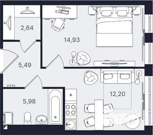 1-к квартира, вторичка, 41м2, 2/24 этаж