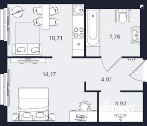1-к квартира, вторичка, 41м2, 2/24 этаж