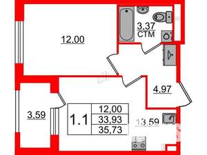 1-к квартира, вторичка, 34м2, 2/4 этаж
