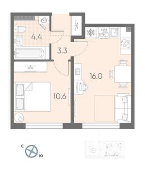 1-к квартира, вторичка, 34м2, 3/4 этаж