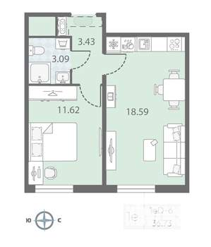 1-к квартира, вторичка, 37м2, 23/23 этаж