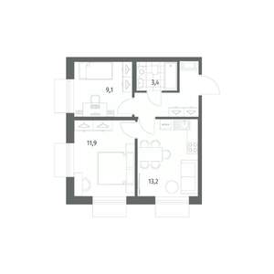 2-к квартира, вторичка, 43м2, 4/12 этаж